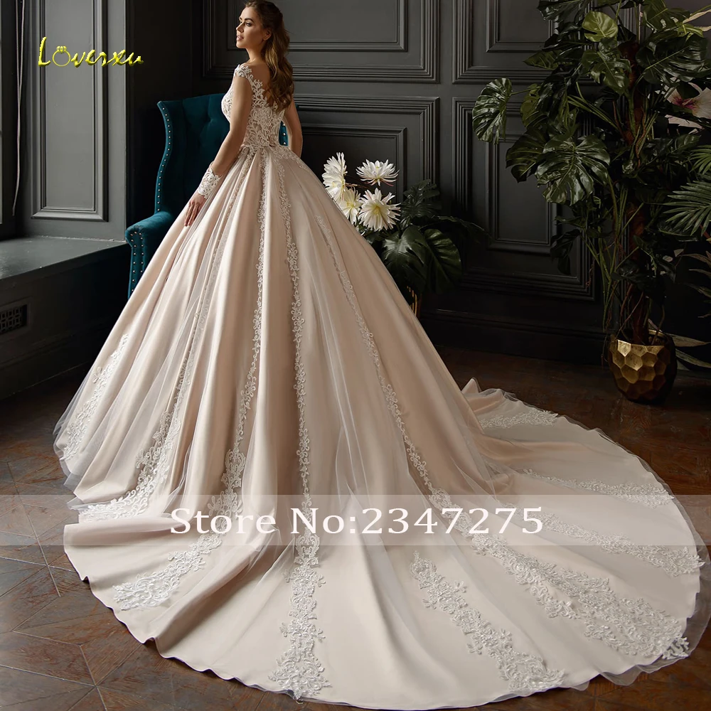 Элегантное loverxu кружевное свадебное платье принцессы с длинным рукавом роскошное свадебное платье трапециевидной формы с круглым вырезом и аппликацией