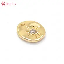 37153) 6 шт 11x10 мм 24K золото цвет латунь и циркон овальной формы Подвески материал для изготовления украшений Diy фурнитура Аксессуары