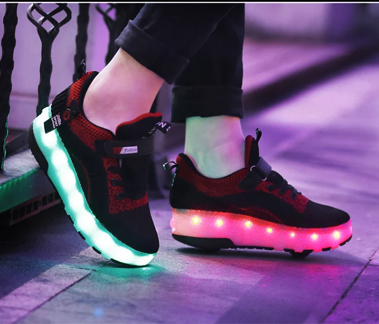 Eur28-40 кроссовки с двумя колесами и зарядкой от usb, светящийся светодиодный светильник, обувь для роликовых коньков, обувь для мальчиков и девочек