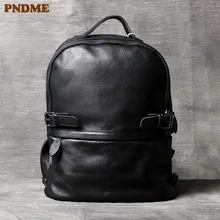 PNDME Повседневный дизайнерский мужской женский рюкзак из натуральной кожи, рюкзак высокого качества для путешествий, черный рюкзак для ноутбука