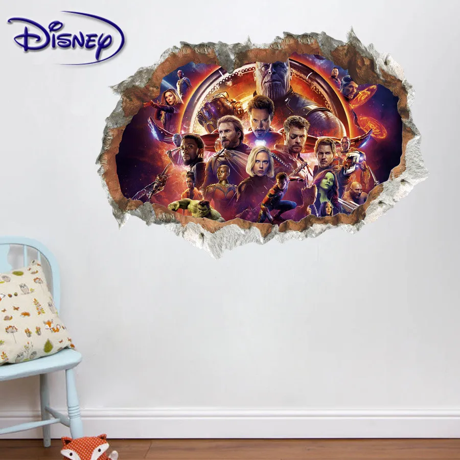 Disney рисунки из мультфильма ПВХ наклейки в спальню Стикеры наклейка "Мстители"