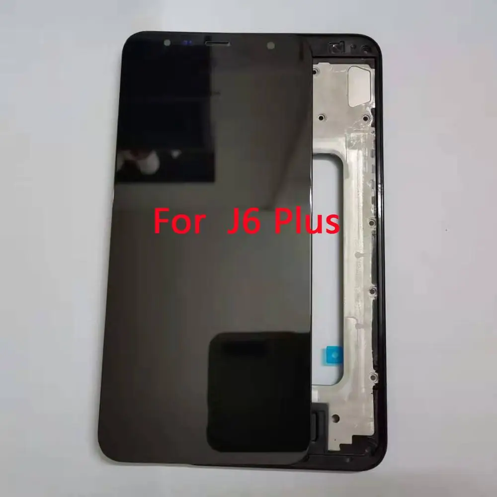 lcd with frame ЖК-дисплей для samsung Galaxy J6 Plus J6+ J610 J610F дисплей сенсорный экран+ Корпус Передняя рамка Крышка+ клейкая наклейка - Цвет: lcd with frame