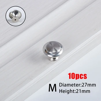 10pcsset Round Cabinet Knobs Stainless Steel Wardrobe Drawer Knobs Kitchen Cupboard Pull Handles Furniture Hardware