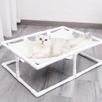 

Elevated Cat Bed House Cat Hammocks Bed Wood Canvas Cat Lounge Bed for Small Dogs Rabbit Cats Durable Canvas Pet House Supplies