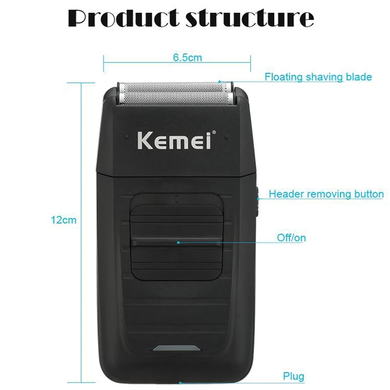 Kemei KM 1102 Rechargeable Cordless Shaver for Men Twin Blade Reciprocating Beard Razor Face Care Multifunction 2