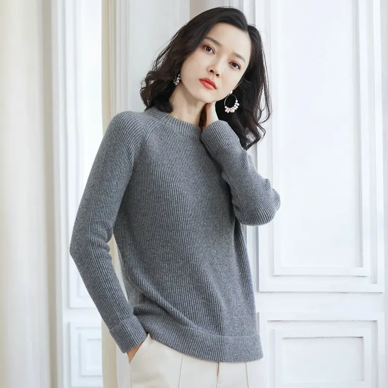 Winter Warm Ladies Crew Neck Jumper Pullover Knitwear Plain Wool Blend Sweater