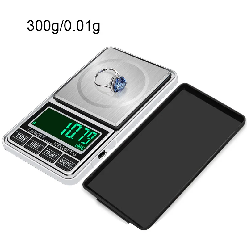 300g-0.01g Мини ювелирные весы usb зарядка карманные цифровые весы 100 г/200 г/300 г/500 г 0,01 г точные электронные весы ЖК-весы - Цвет: 300g-0.01g