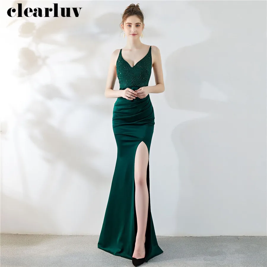 

Evening Dresses Sling Floor Length Prom Gowns DX324-4 2020 Plus Size V-Neck Robe De Soiree High Side Split Mermaid Formal Dress