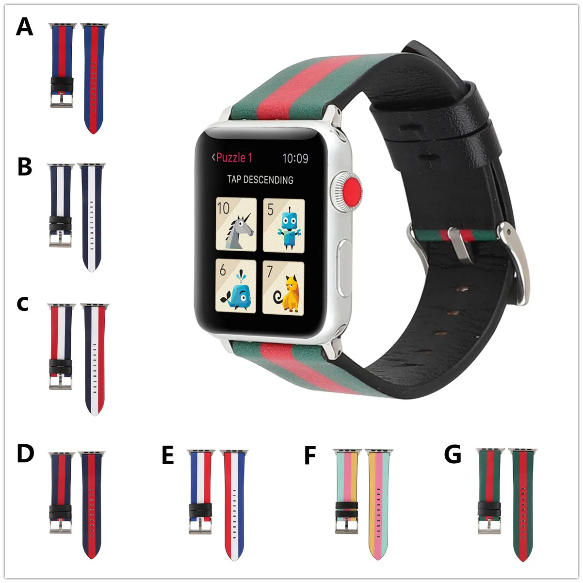 

Genuine Leather Watchband for Apple Watch 44mm 40mm 38mm 42mm Women Men Print Band Strap Bracelet for iwatch SE 6 5 4 3 2 1