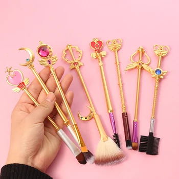 

Free Shipping Anime Jewelry Sailor Moon Makeup Cosmetic Brush Set Pincel Maquiagem Golden Metal Moon With Crystal Women Gifts