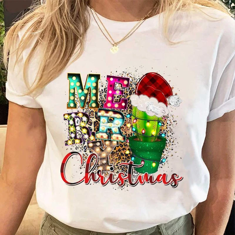 Camisetas estampadas para mujer, camiseta de Navidad y Año Nuevo, ropa para mujer, camisetas con estampado de Cactus de los años 90, Camiseta con estampado de dibujos animados para - AliExpress