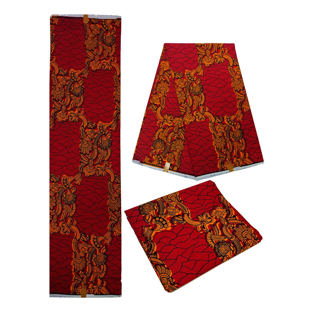 Excellent African Fabric Real Dutch Wax High Quality Ankara Printing Wax Red Cotton Fabric Sewing Material For Dress 6 Yards