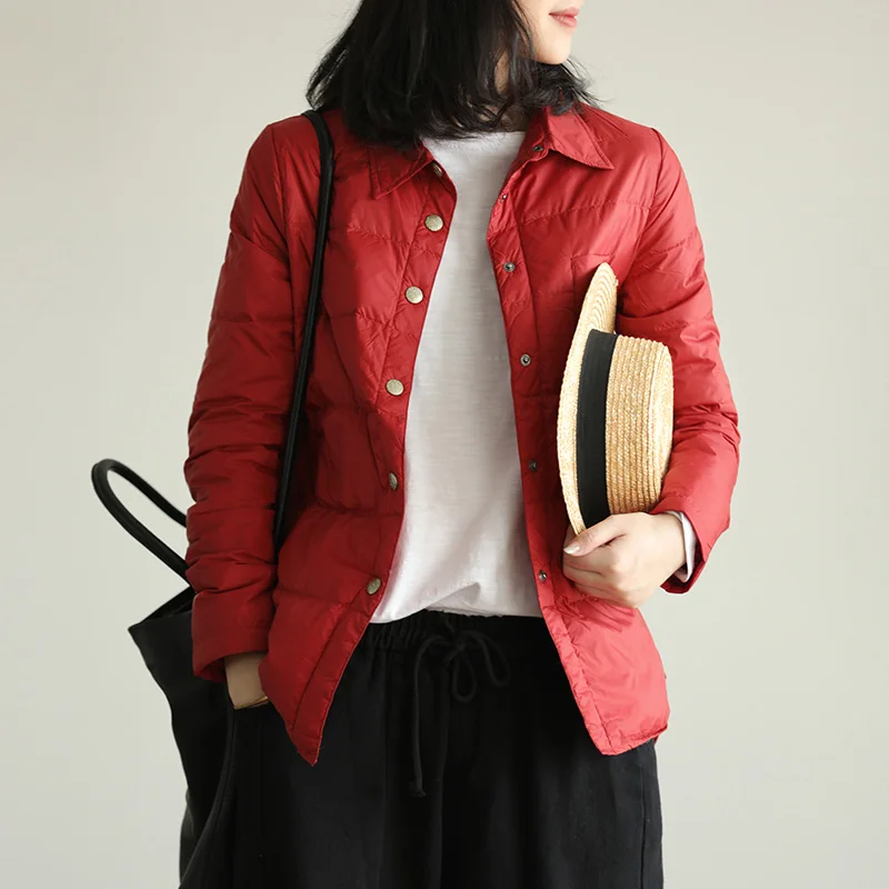 

Женская куртка с отложным воротником, однобортная ветрозащитная короткая парка на белом утином пуху, Осень-зима 2023