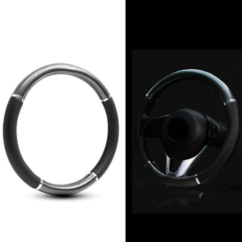

Black 38cm Car Accessories Carbon Fiber Leather Steering Wheel Cover Car-styling Sport Auto Steering Wheel Covers Anti-Slip