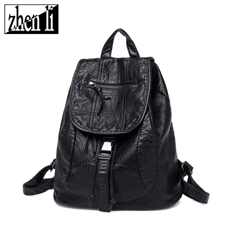 

2019 New Style PU Leather Solid Color Soft Surface Korean-style Style Popular Girl'S Locomotive Backpack Simple Backpack Wholesa