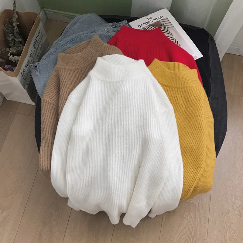 Autumn Sweater Men Warm Fashion Solid Color Casual Stand Collar Knit Sweter Man Slim Streetwear Long Sleeve Pullover Men M-3XL
