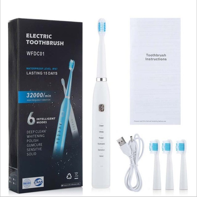 Electric Toothbrush Sonic IPX7 Waterproof Oral Care Dental Tool Replace Head USB Charging Intelligent Electric Toothbrush