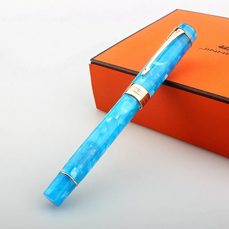 NEW Jinhao Fountain Pen Gemstone Sky Blue Acrylic Resin Iridium 0.5/1.0MM Bent Writing Pen Gift Set for Business Office