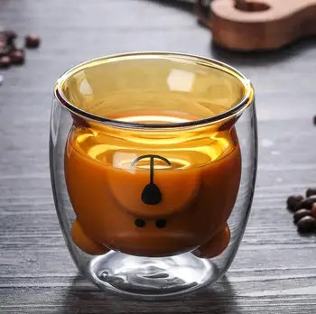 

Creative Transparent Double Walls Glass Cartoon Bear Cat Duck Coffee Mug Milk Juice Cute Tea Cup Gift Office Water Cup Drinkware