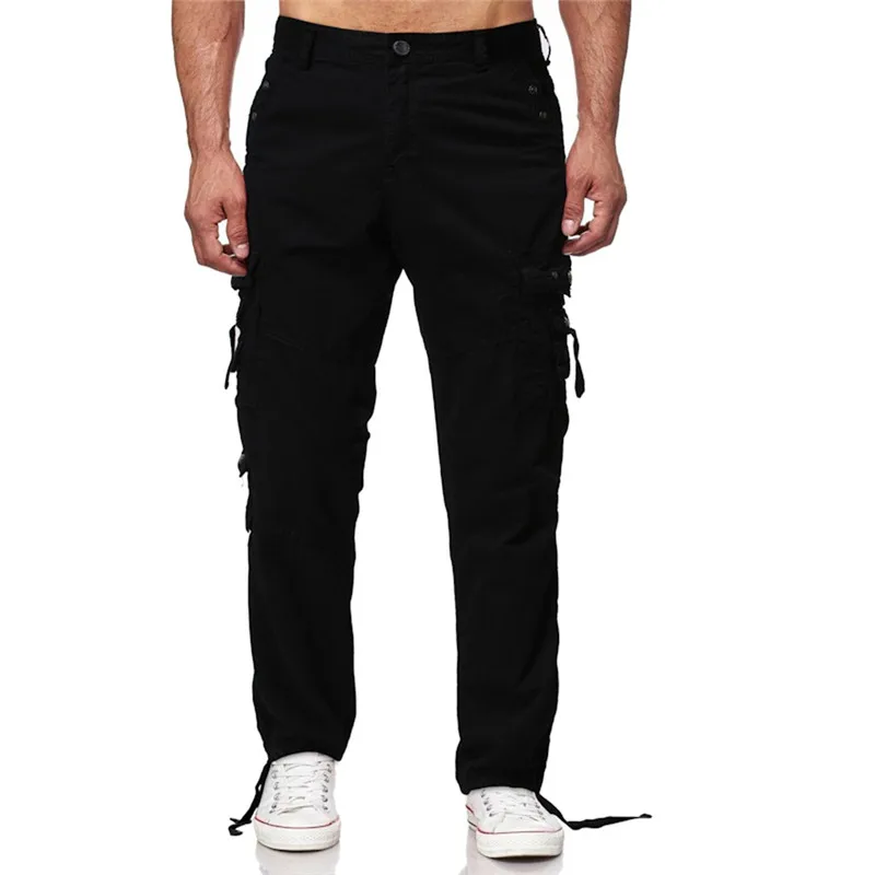 Мужские брюки флисовые теплые зимние брюки карго большого размера мужские повседневные свободные брюки с несколькими карманами повседневные Прямые джинсы для мужчин большие размеры - Цвет: Black