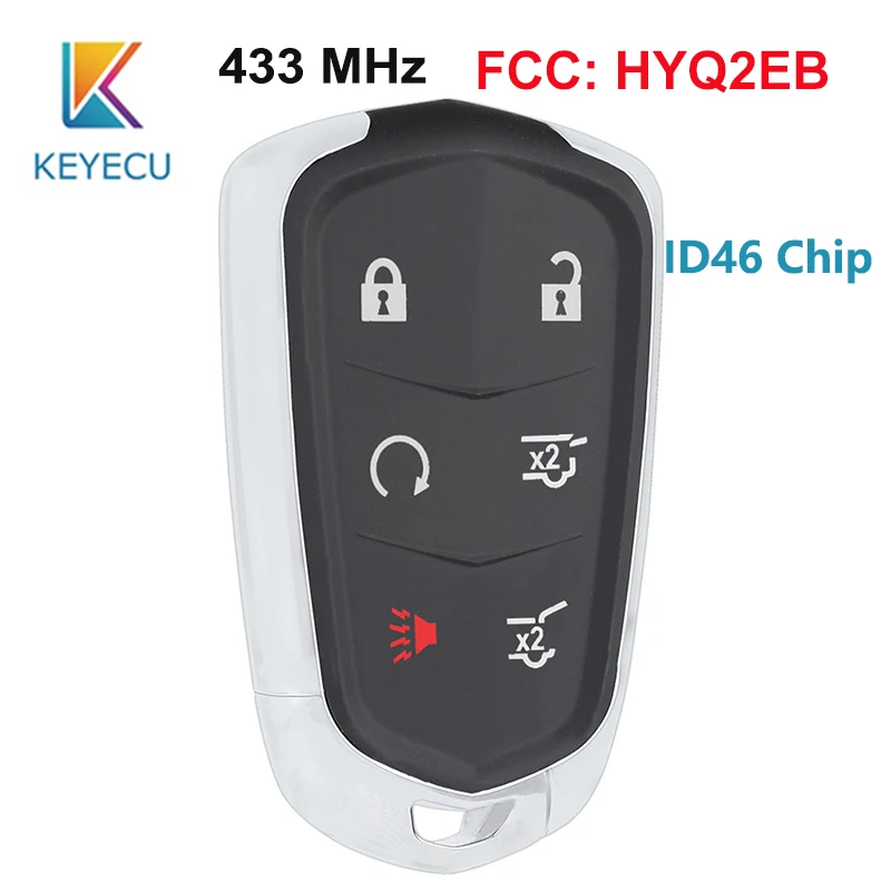 KEYECU 433 MHz ID46 Chip Smart Remote Key Fob 6 Button for Cadillac Escalade 2015 2016 2017 2018 FCC ID: HYQ2EB KEYECU 433 MHz ID46 Chip Smart Remote Key Fob 6 Button for Cadillac Escalade 2015 2016 2017 2018 FCC ID: HYQ2EB