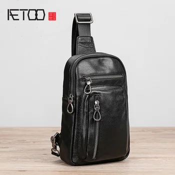 

AETOO Leather Chest bag Men's new Korean version trend fashion casual single shoulder bag men's cowhide bag