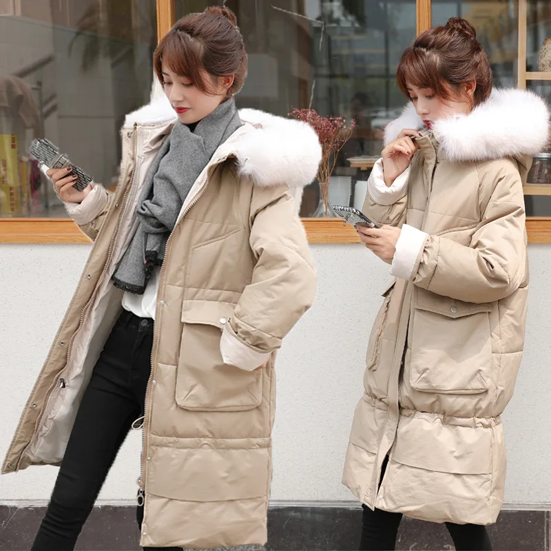 

Photo Shoot South Korea Dongdaemun New Style down Jacket Women's Mid-length Large Fur Collar Mermaid Parka Thick Cotton Coat