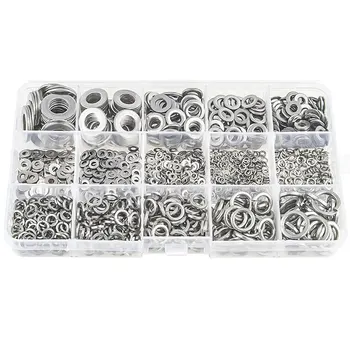 

304 Stainless Steel Flat Washer and Lock Washer Assortment Set(700 Pieces, 8 Sizes) - M2 M2.5 M3 M4 M5 M6 M8 M10