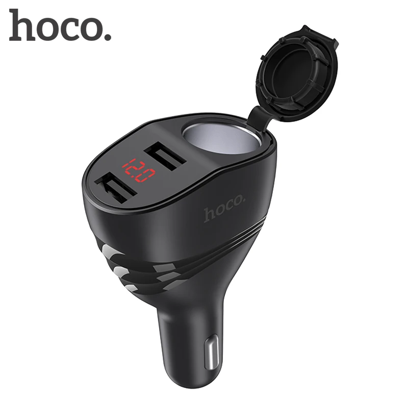 

HOCO 96W Dual USB Car Charger + Cigarette Lighter Slot With LED display 3.1A Fast Charging Car-charger adapter For Mobile Phone