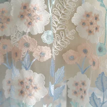 2 м/лот 130 см синяя молочная шелковая одежда сетчатая с вышивкой цветы кружевная ткань diy Женская одежда высокого класса ткань для платья