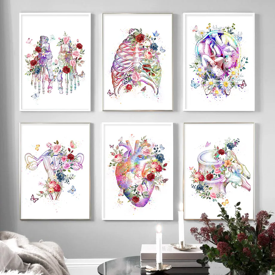 Flower Foot Bone Anatomy Wall Art Canvas Painting Nordic Posters and Prints Doctors Decorated Wall Pictures