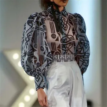 

Sexy Summer Transparent Women Blouse Shirts Tops African Puff Sleeve Lady 2020 Casual Female Geometric Shirts Blouses Tops