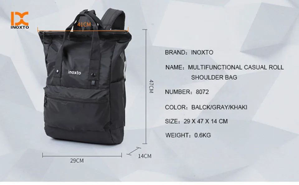 INOXTO Multifuctional Повседневная рулонная сумка через плечо модный городской спортивный фитнес-рюкзак деловая объемная сумка Портативная сумка