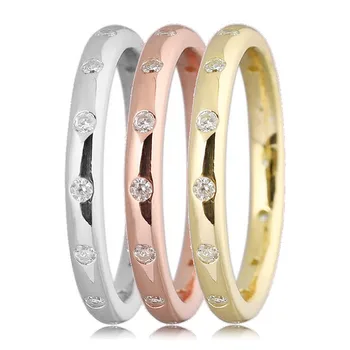 

Authentic 925 Sterling Silver Ring Rose Golden Sparkling Droplet Stack Rings For Women Wedding Party Gift Fine Jewelry