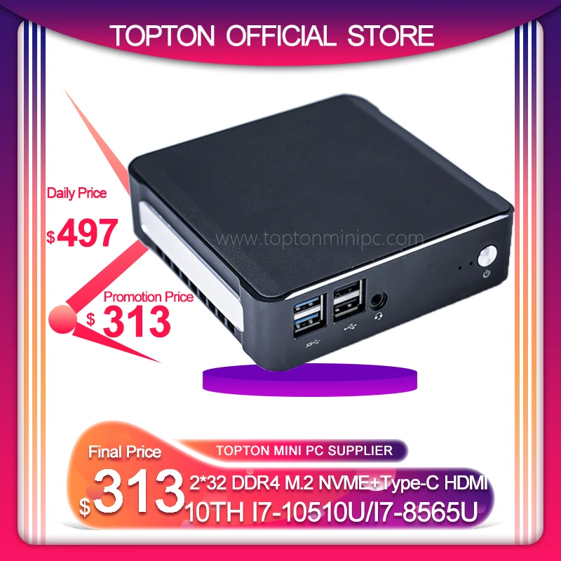 Новейший мини компьютер Topton настольный и ноутбук межядерный i7 8565U HD 2 0 + DP Dual 4K с Wifi