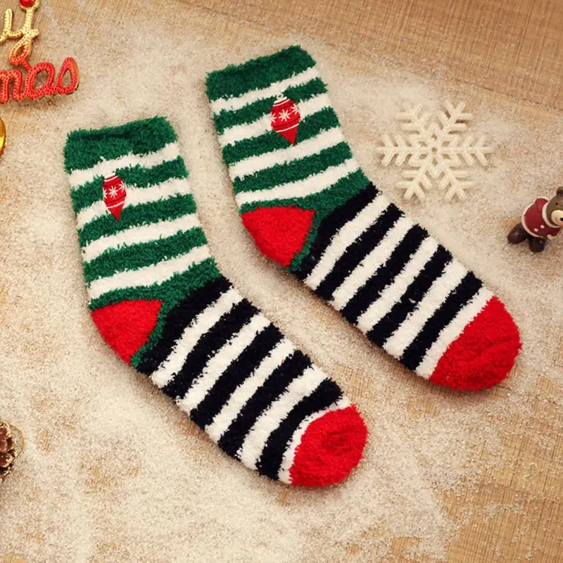 6 пар, женские зимние Пушистые Носки-тапочки, Рождественские теплые Чулочные изделия с вышивкой