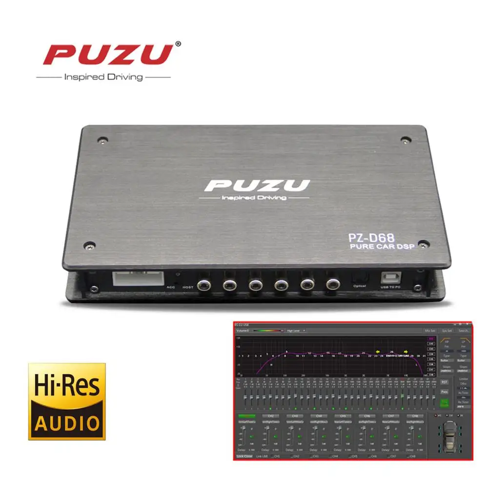 PUZU чистый цифровой процессор сигнала 6ch RCA в 8CH out Car DSP 31band EQ Настройка поддержка