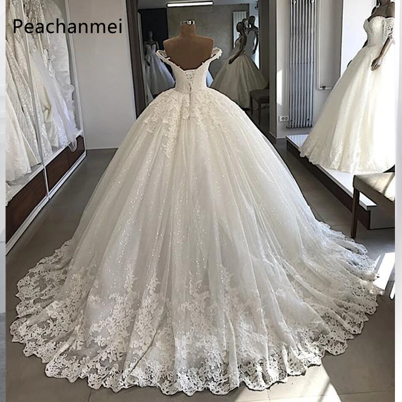 Реальные фотографии Vestido De Noiva Свадебные платья бальное платье с открытыми плечами кружева Саудовская Арабский свадебное платье невесты платье
