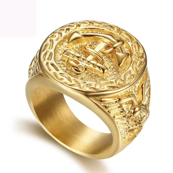 

New Boat anchor finger ring jewelry titanium steel figure rings fashion jewelry gold color navy ring for men free shipping