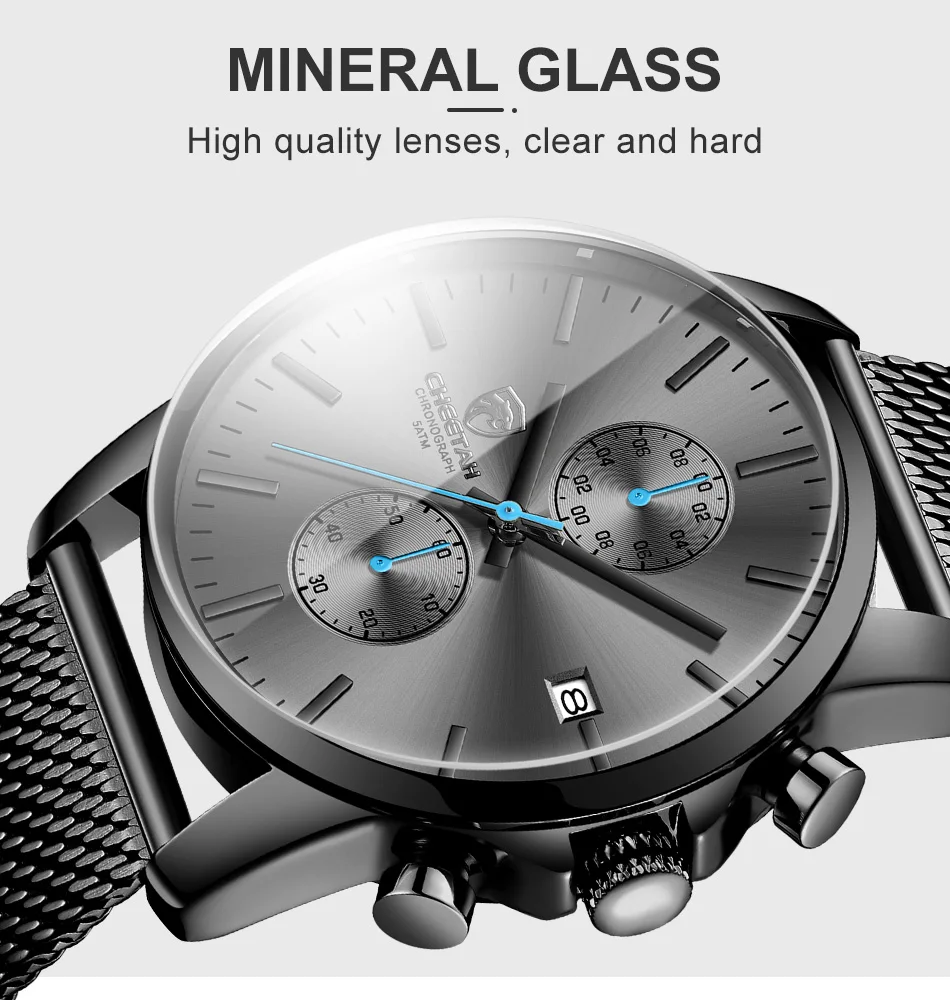 Men's Watch CHEETAH Luxury Brand Men Fashion Quartz Watches Full Steel Mesh Business Male Clock Chronograh Relogio Masculino