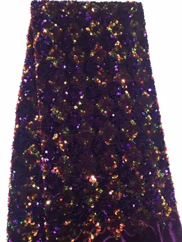 

Latest purple African Embroidery Tulle Lace Fabric 2019 High Quality French Milk Silk Lace Fabric With Sequins 5 Yards FFZ-107