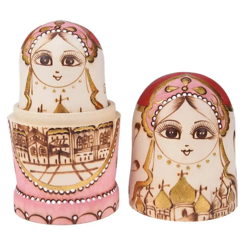 7 шт. Matryoshka куклы замок церковь деревянный русская девушка матрешки красиво раскрашенные Чехлы игрушки декор для рождества, дня рождения, подарок