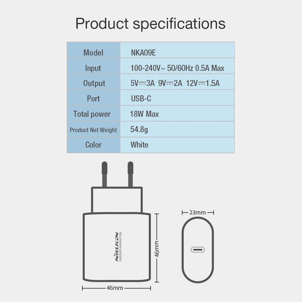 Зарядное устройство Nillkin 5V 3A 18W type C для iPhone, samsung, Xiaomi, USB, PD, зарядное устройство для путешествий