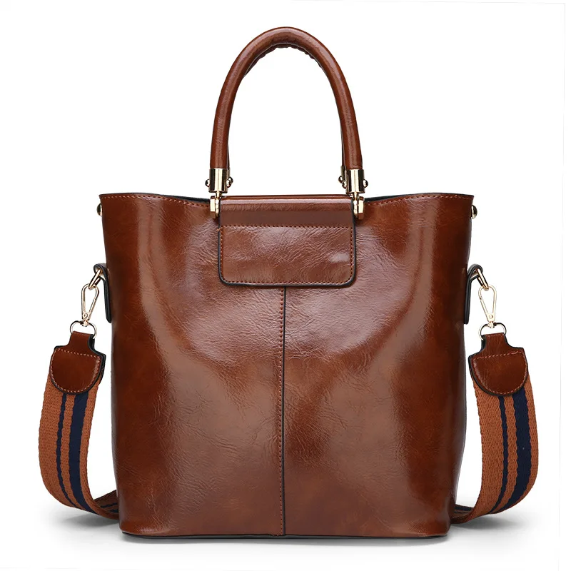 

WOMEN'S Bag 2019 New Style Oil Wax Leather Bucket Different Size Bags Europe And America Fashion Simple Versatile Shoulder Hand