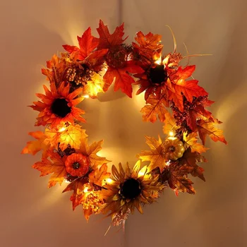 

Flower Wreath Halloween Props Leaf Wreath Autumn Maple Pumpkin Berry Garland Front Door Home Wall Decoration 1