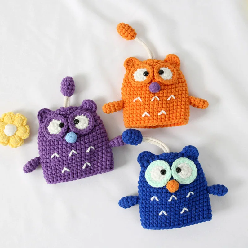 

Cute Owl Unisex Pull Type Key Bag Hand Knitting Key Wallets Housekeepers Car Key Holder Case New Knit Keychain Pouch