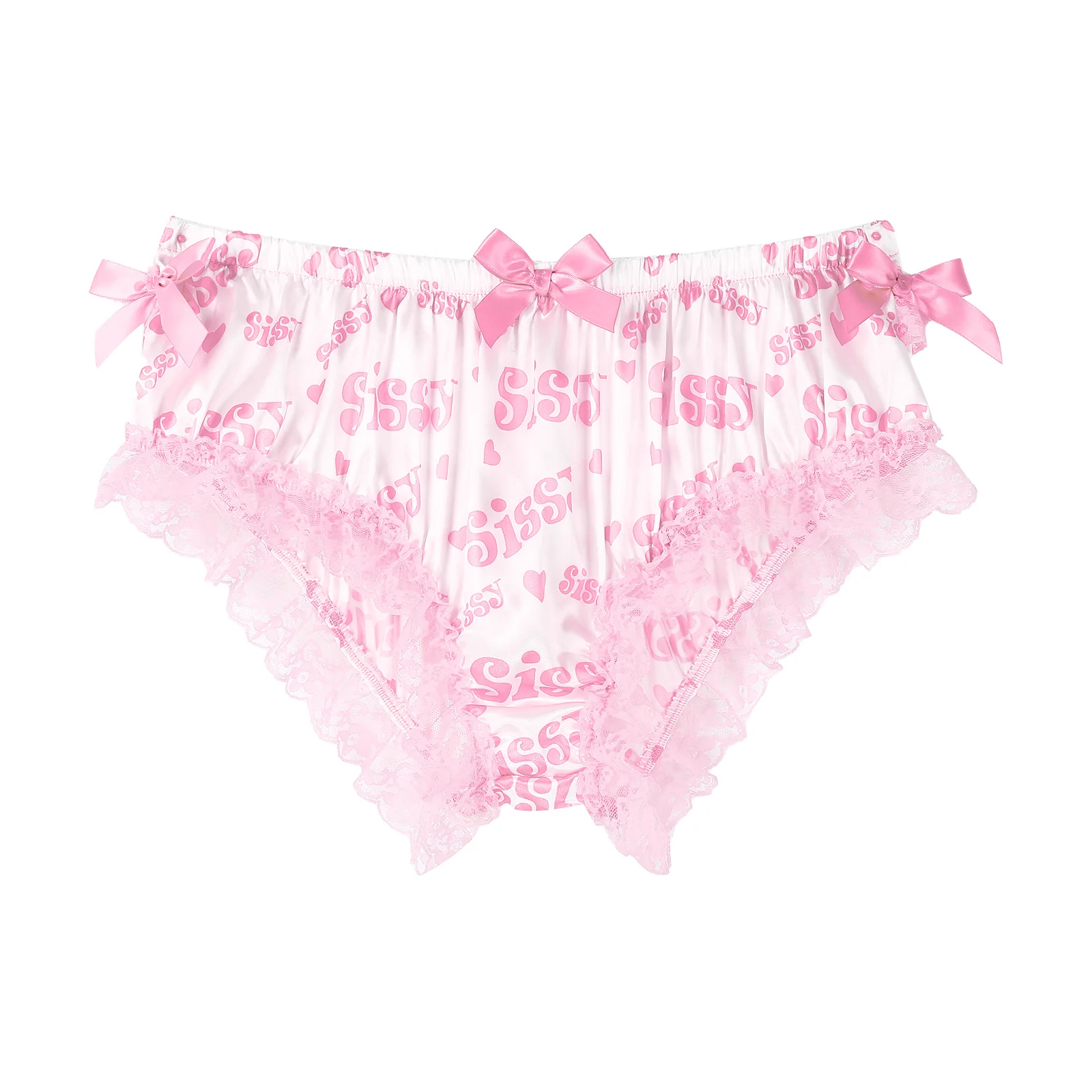 Mens Sissy Panties Shiny Soft Satin Lingerie Ruffled Floral Lace Cute Bowknot Knickers Briefs Underwear Sexy Porn Body mens underwear