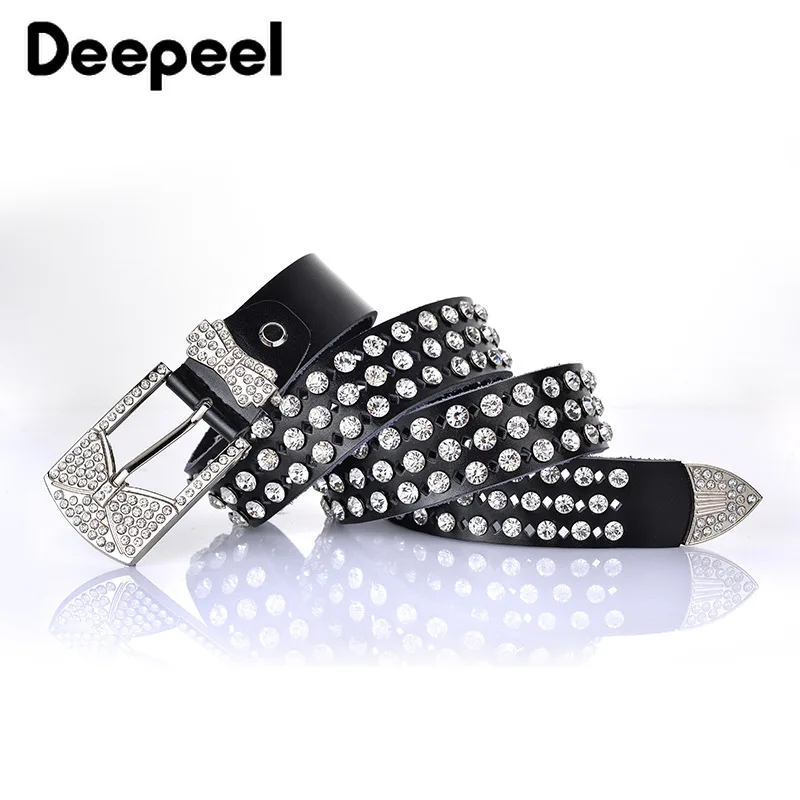 Deepeel, 1 шт., 3,4 см* 105 см, Модный женский полый ремень, стразы, украшение, второй слой, кожаный ремень в стиле Харадзюку, панк, YB349