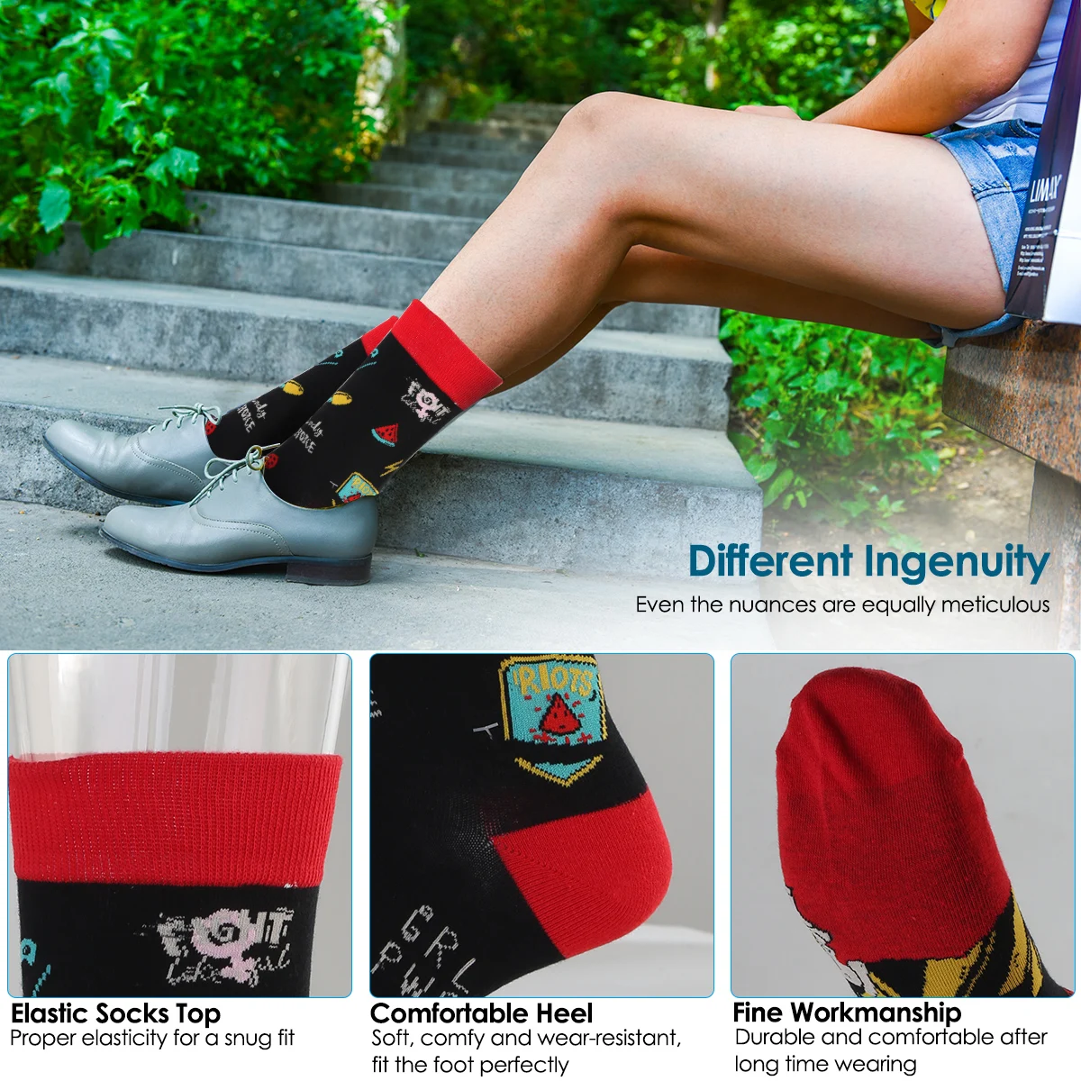 1 пара разноцветных носков из чесаного хлопка Красные Длинные Носки с рисунком динозавра для счастливых мужчин Новые повседневные носки для скейтборда