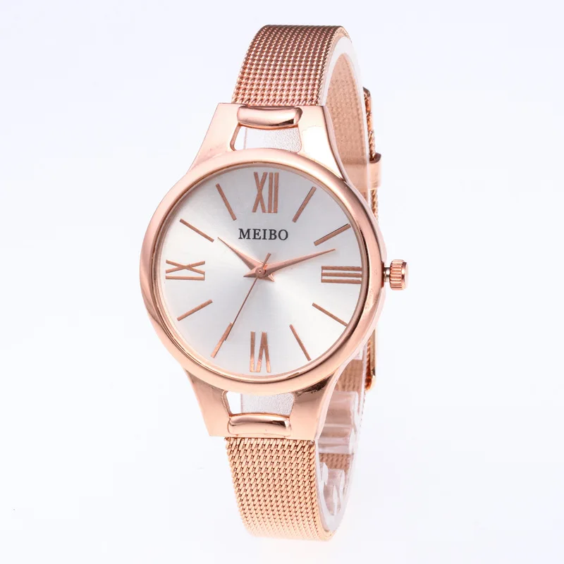 New Women's Gold Stainless Steel Mesh Watch Factory direct Alloy Two-color Fine Mesh Belt Ladies Watch Roman Scale Quartz Watch afbeelding